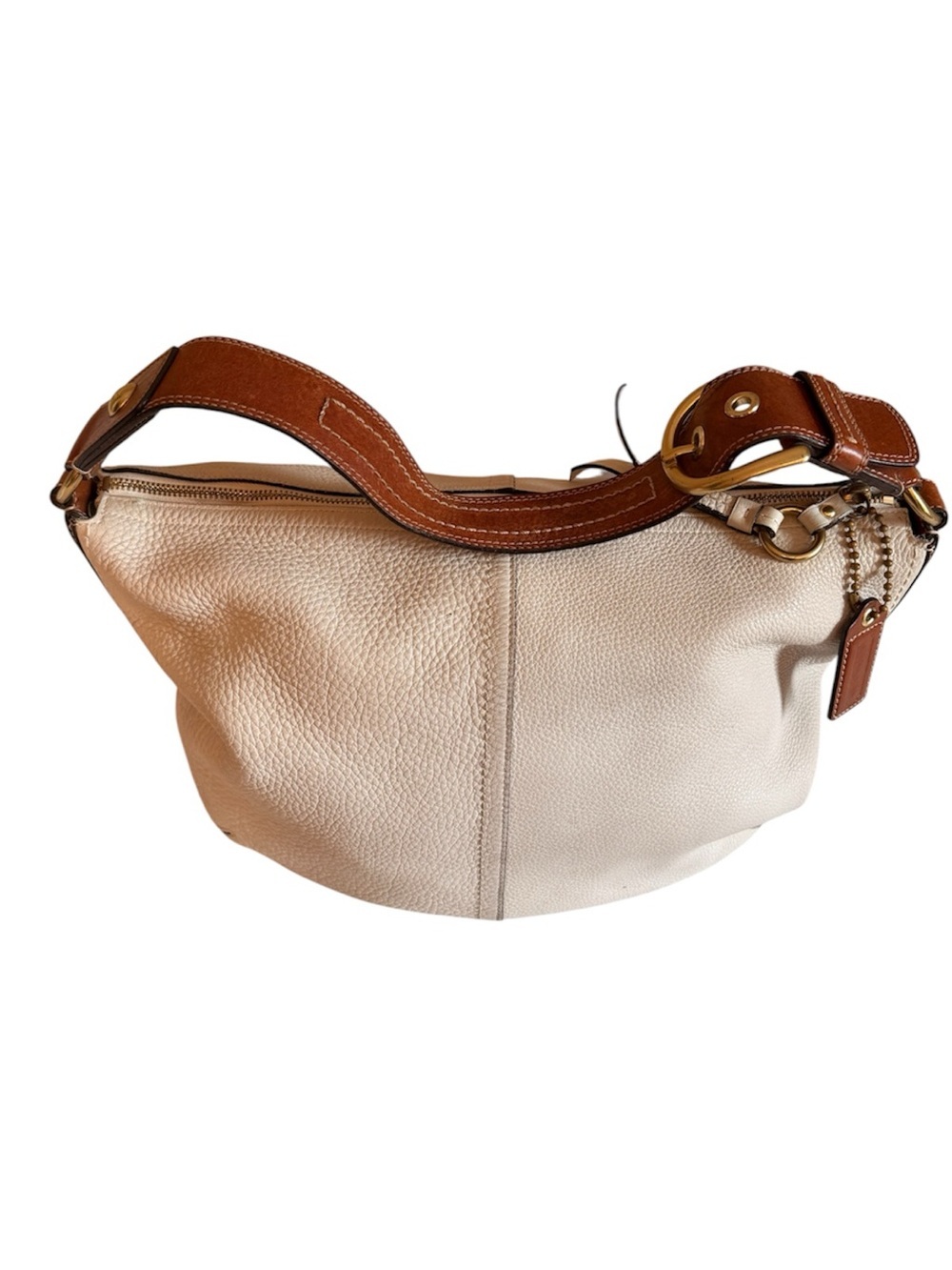 COACH Pebble Leather Hobo Bag in Cream/white with Brown Strap - Picture 5 of 10